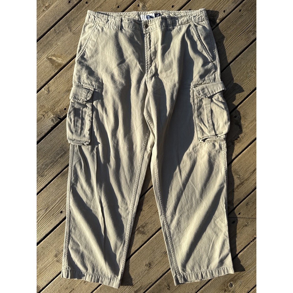 Y2K Baggy Cargo Pants Mens 36x30 Khaki Military Utility Loose GAP